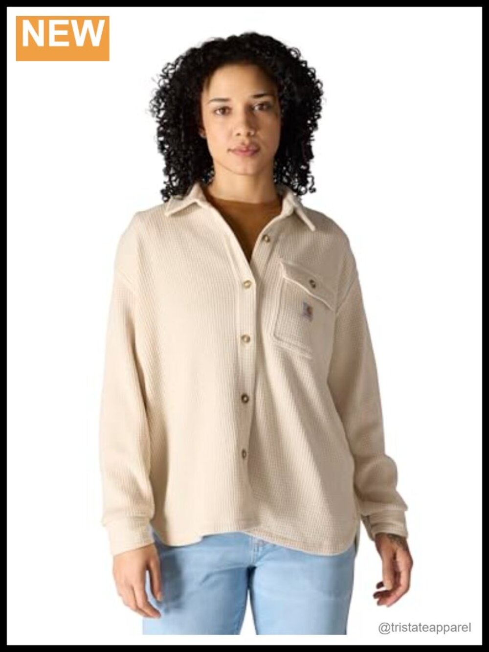 Women's Heavyweight Waffle Knit Shirt, Oversized Fit, Button Front Work Top